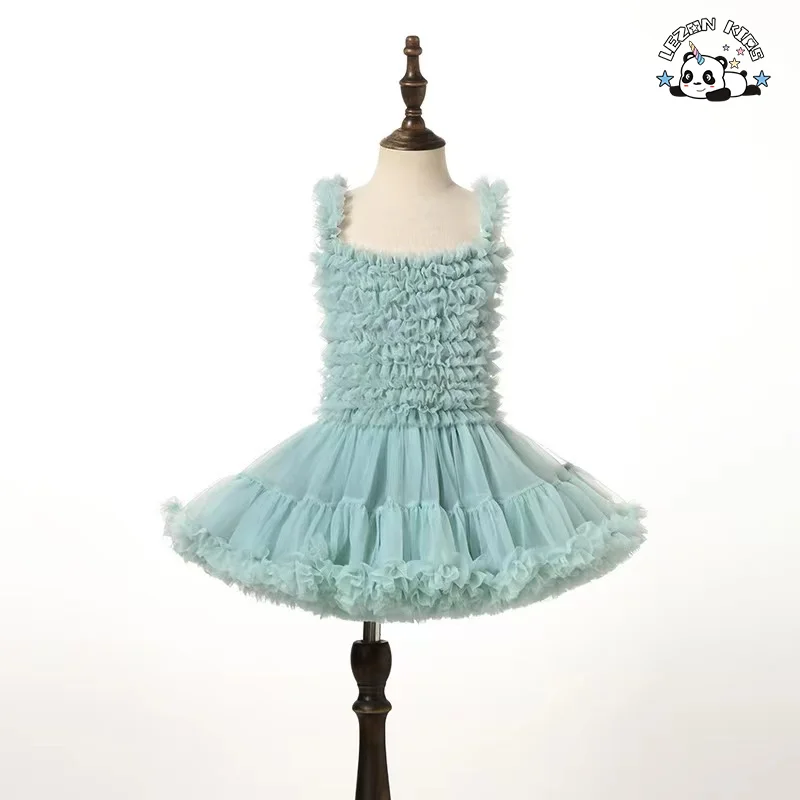 LEZONKIDS - Vestido de Princesa de Verão de Alta Qualidade Personalizável para Meninas, Vestido de Tutu sem Manga com Listras Doces